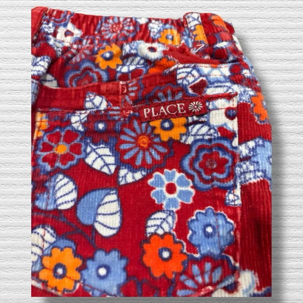 Children’s Place Corduroy Skirt S 5/6  Retro Floral 70s Inspired Mod Print Red